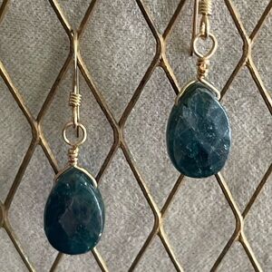 Natural Apatite Teardrop Earrings –Sterling Silver Wire Wrapped–Handmade Dangles